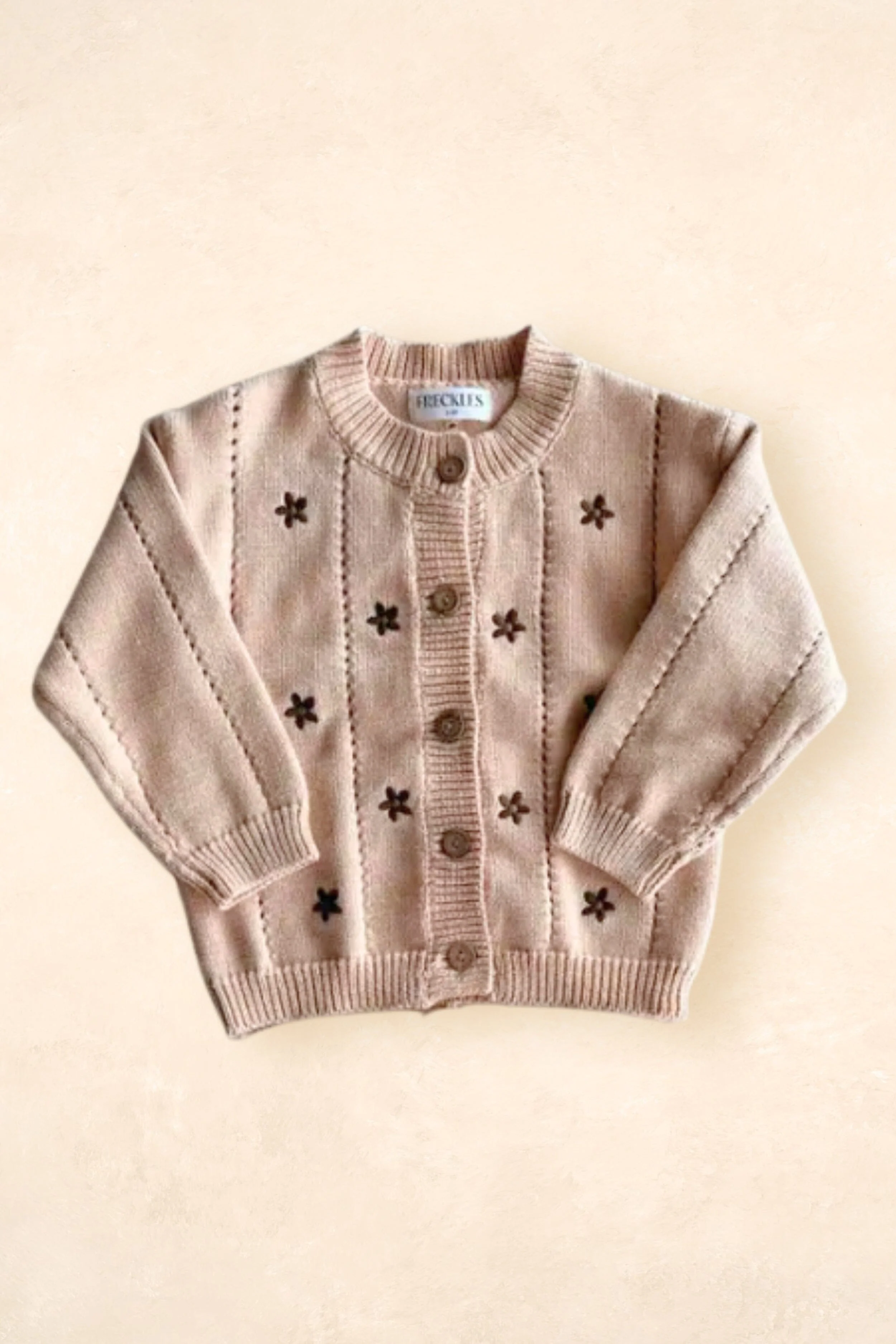 Cotton Knit Cardigan - Embroidery Brown Daisy