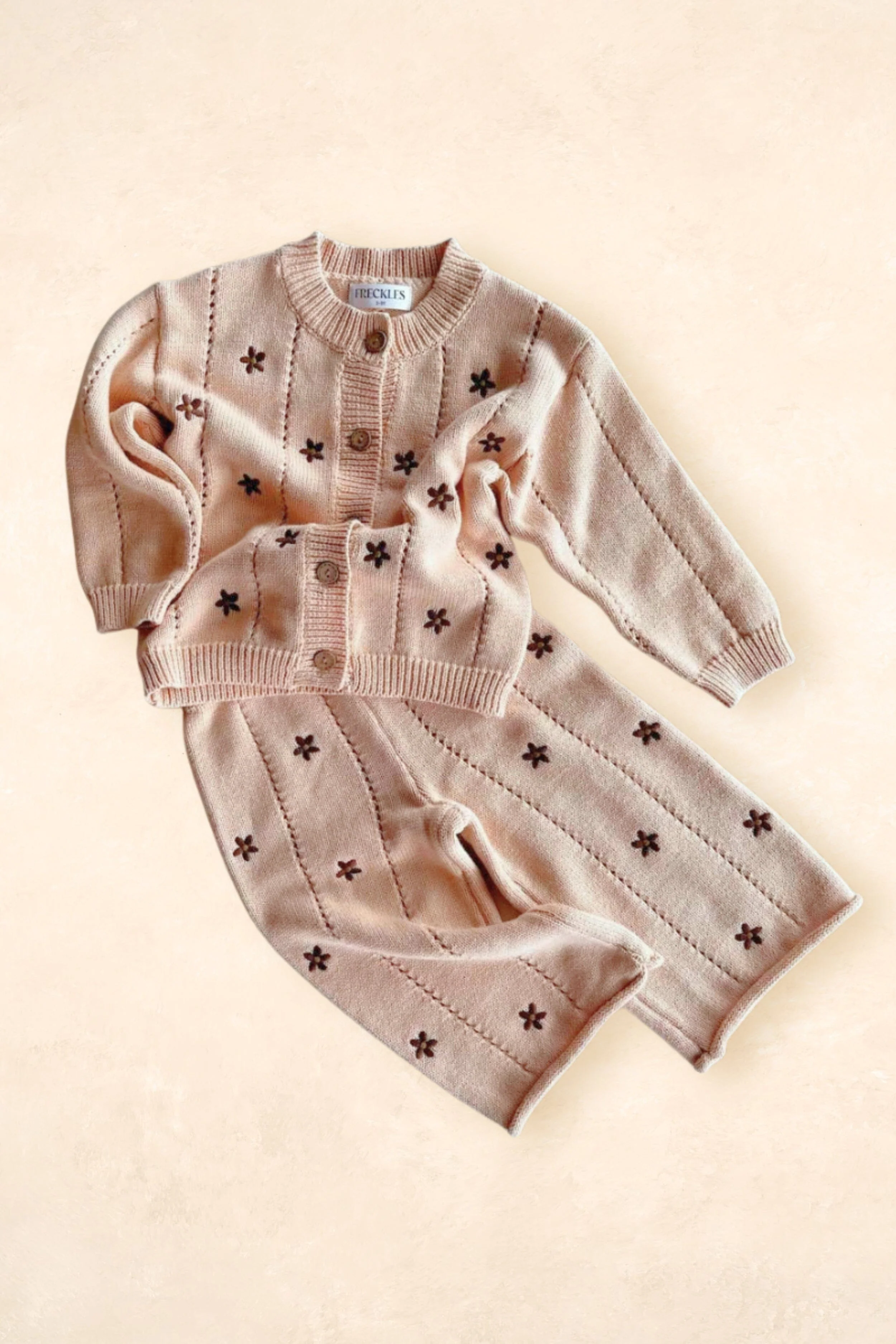 Cotton Knit Pants - Embroidery Brown Daisy - Image 2