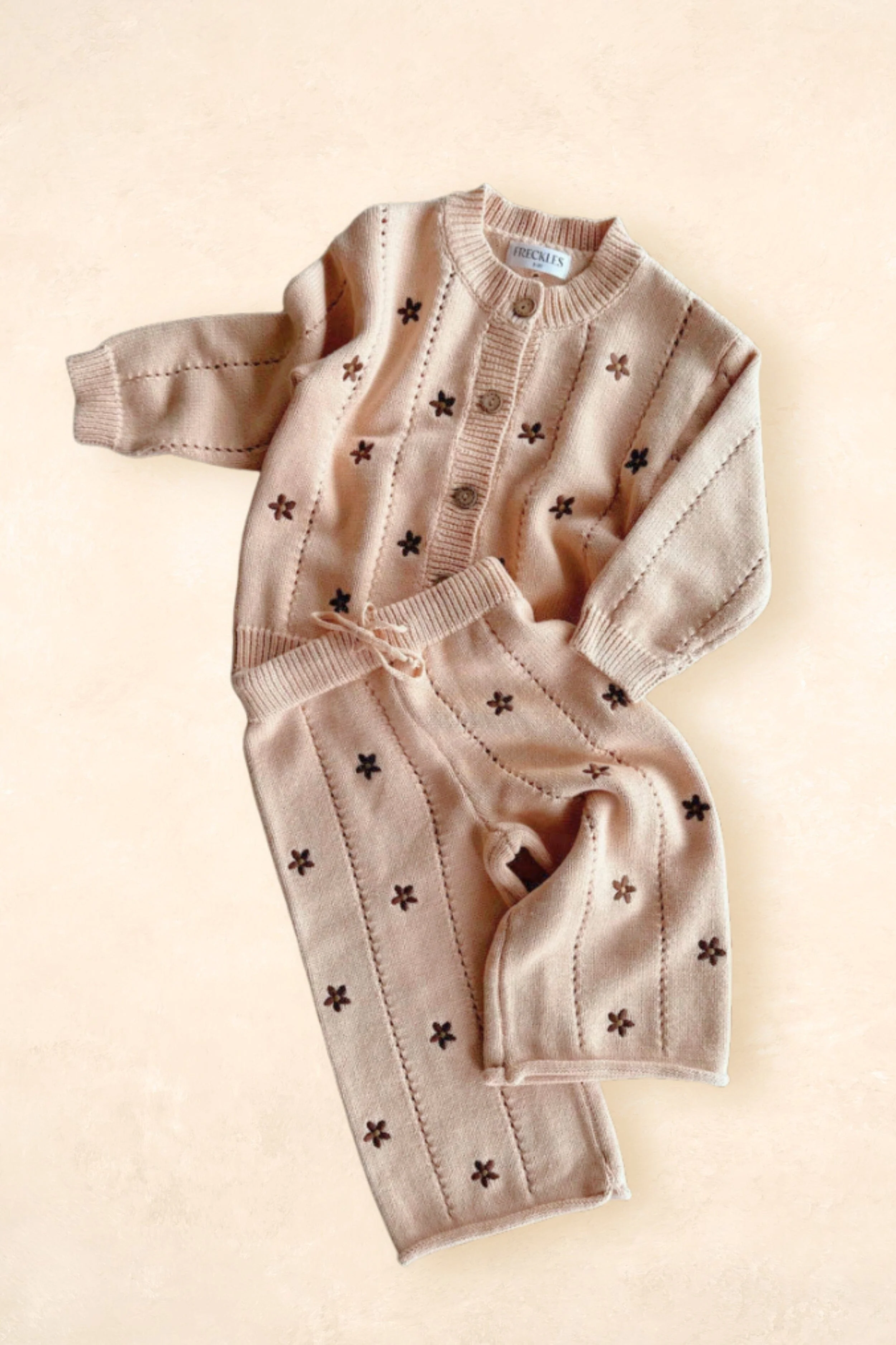 Cotton Knit Pants - Embroidery Brown Daisy - Image 3