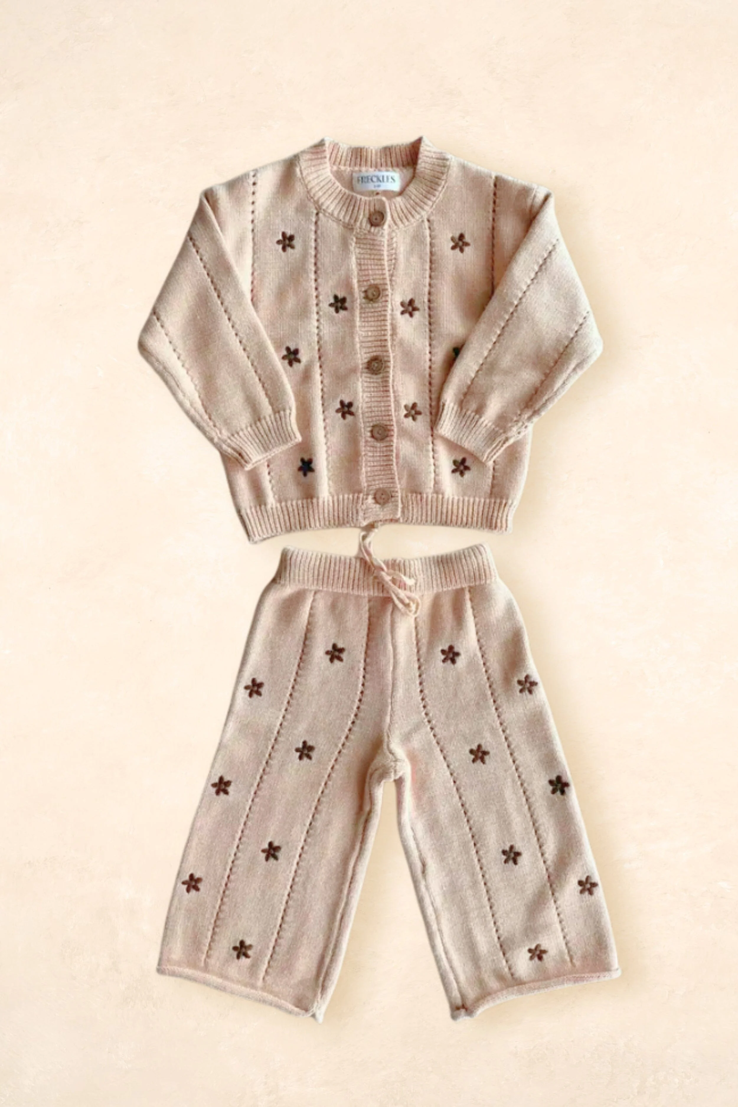 Cotton Knit Pants - Embroidery Brown Daisy - Image 4