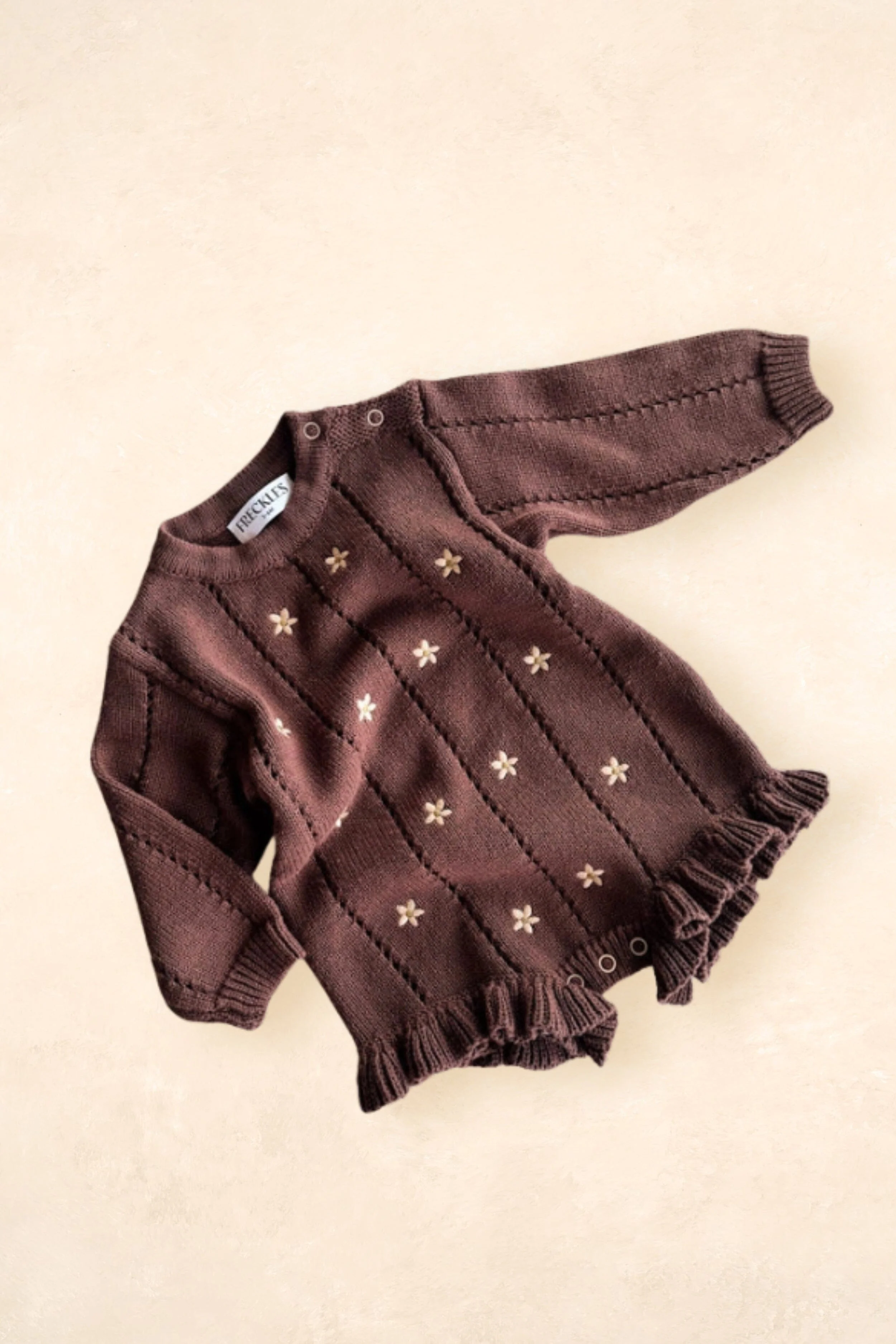 Pointelle Romper - Brown Daisy - Image 2