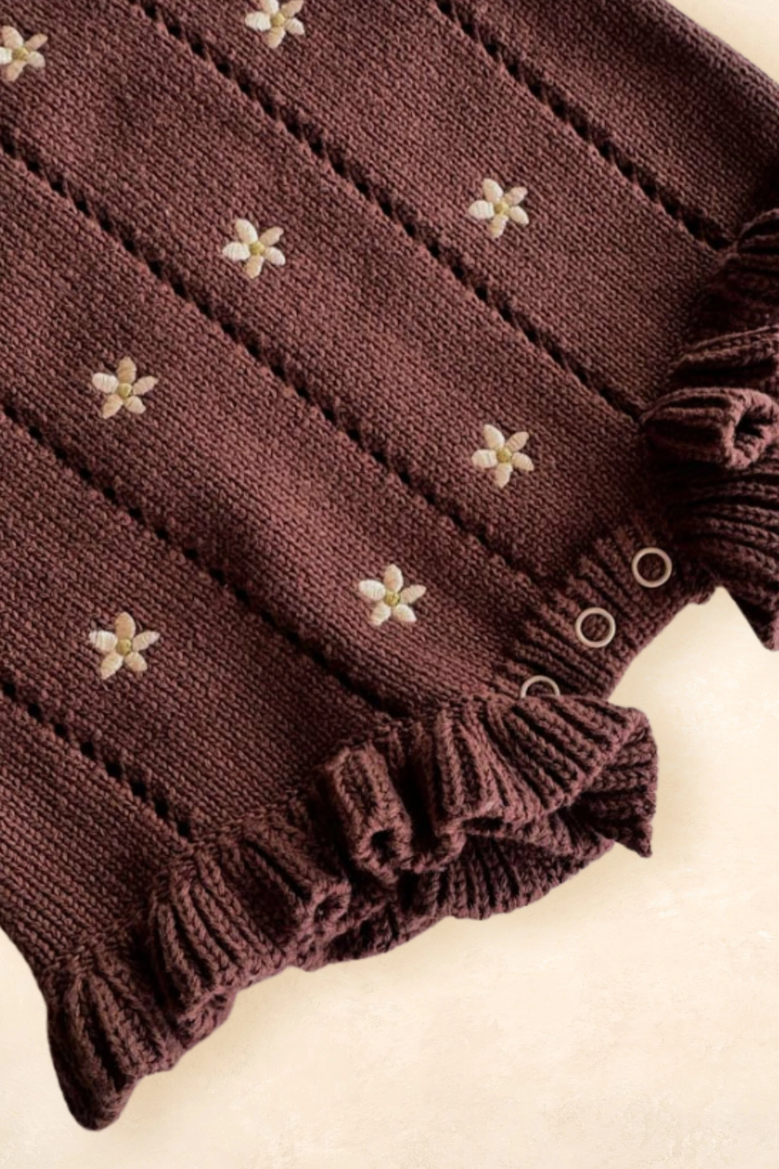 Pointelle Romper - Brown Daisy - Image 4