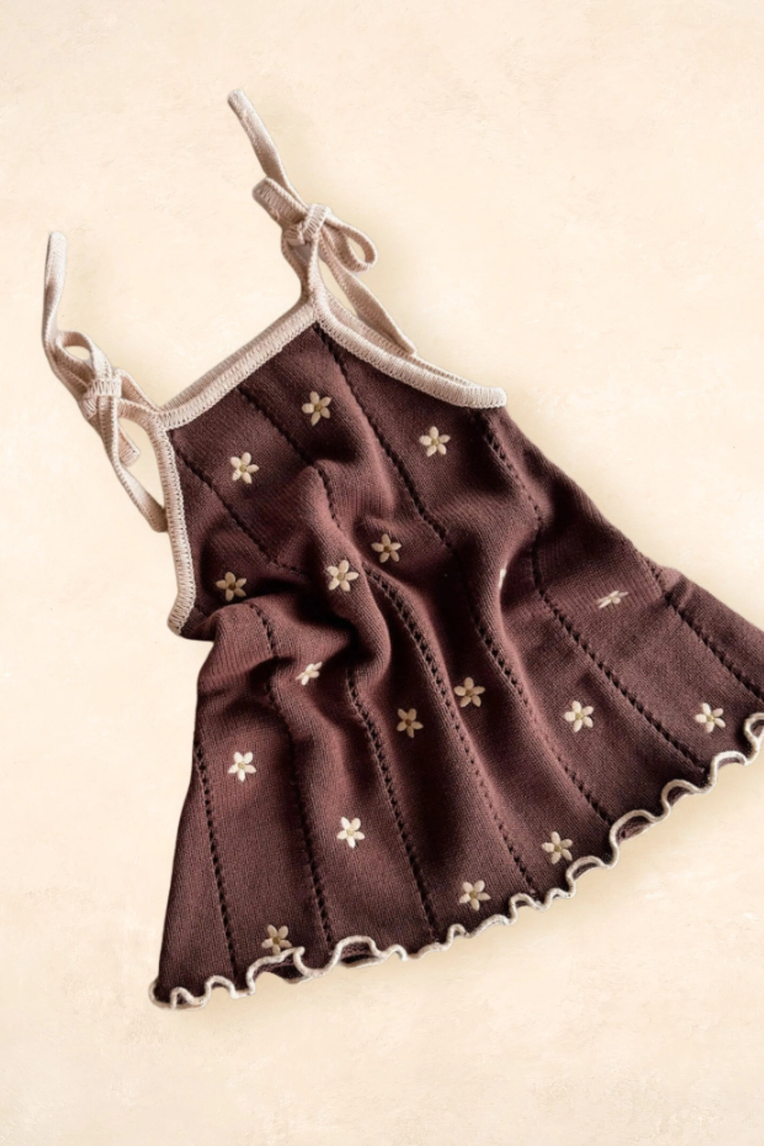 Pointelle Tie Dress - Brown Daisy - Image 2