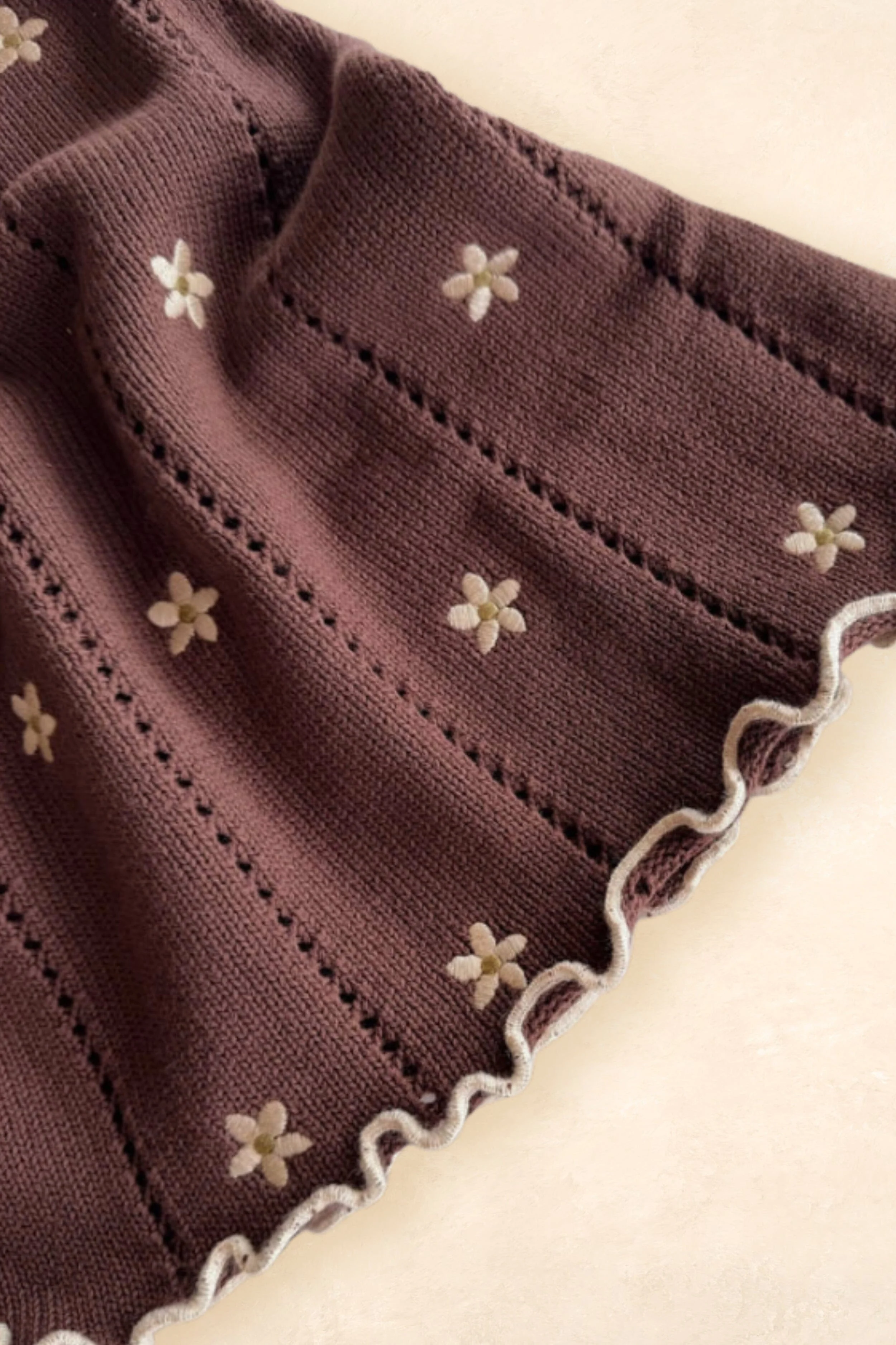 Pointelle Tie Dress - Brown Daisy - Image 4
