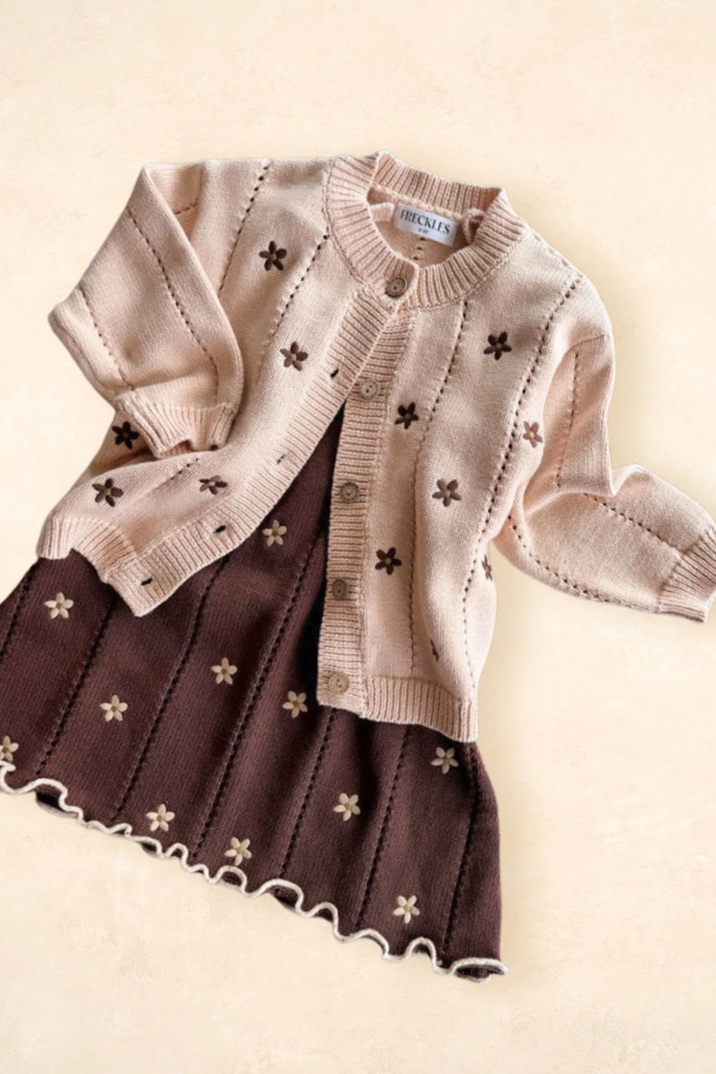 Pointelle Tie Dress - Brown Daisy - Image 5